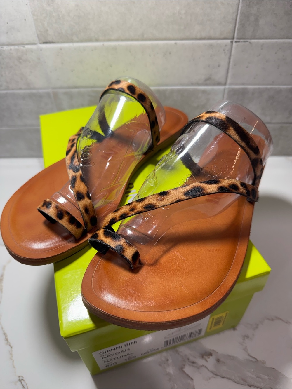 GIANNI BINI Brown Leather Sandals with Leopard-Print Straps